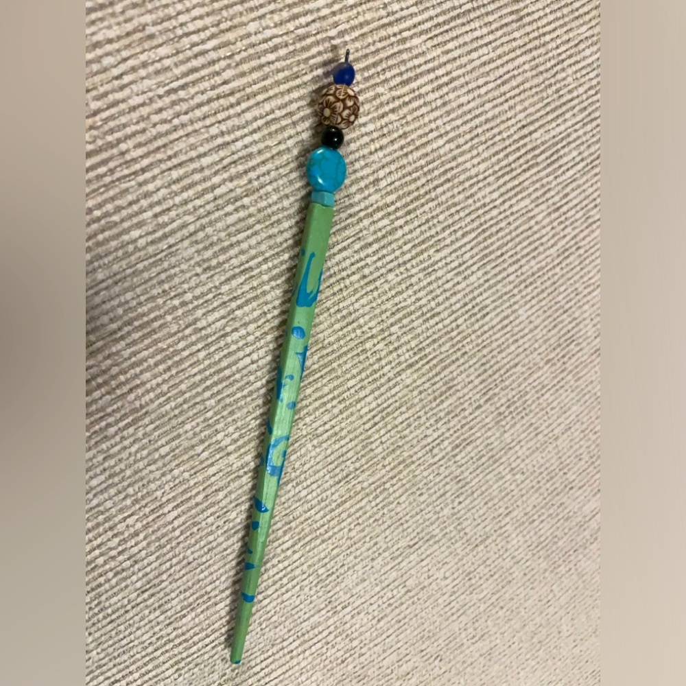 Artsy Green and Blue Hair Stick with Beaded Accent